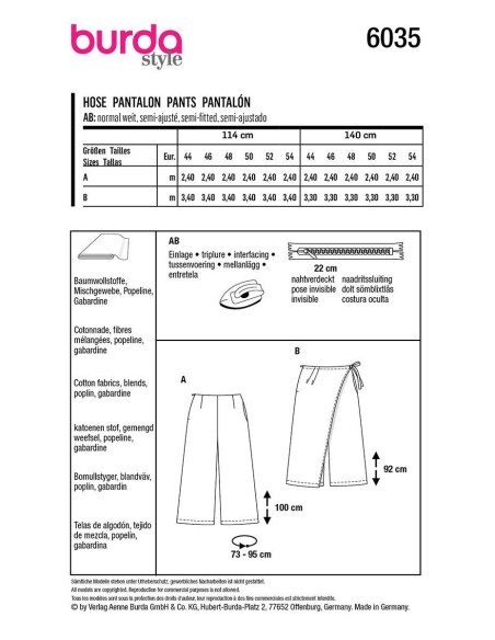 Patrón de pantalón - Burda 6035