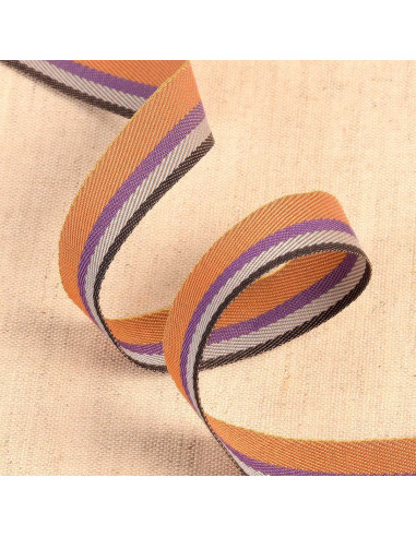 Cinta de sarga a rayas - Naranja y violeta