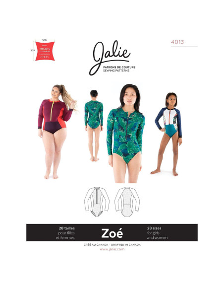 Patrón de camiseta con cremallera y mangas largas Zoé - Jalie 4013