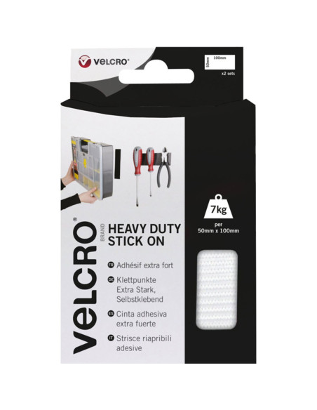 VELCRO® Brand Tiras autoadherentes adhesivas fijación extrema 50mm x 100mm x 2 Blanco