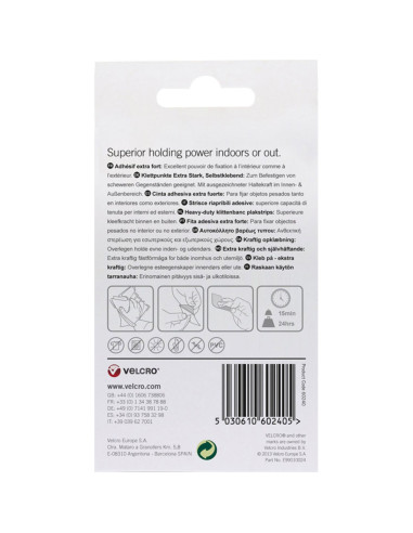 VELCRO® Brand Tiras autoadherentes adhesivas fijación extrema 50mm x 100mm x 2 Blanco