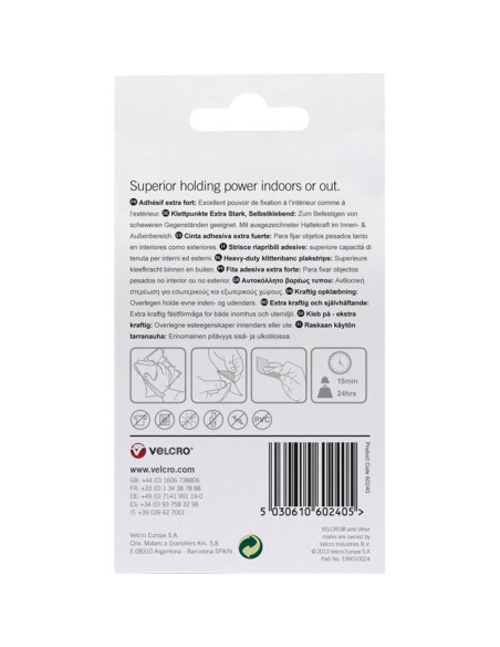 VELCRO® Brand Tiras autoadherentes adhesivas fijación extrema 50mm x 100mm x 2 Blanco