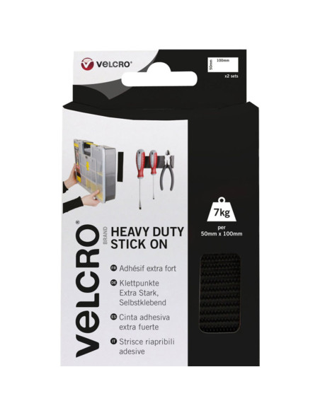 VELCRO® Brand Tiras autoadherentes adhesivas fijación extrema 50mm x 100mm x 2 Negro