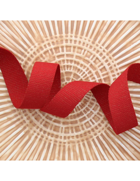 Correa de poliéster lurex con aspecto de algodón - Rojo y oro