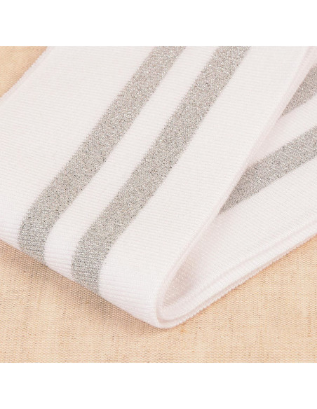 Puños y cintura de canalé - Blanco con rayas plateadas