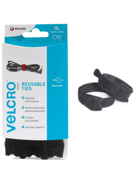 VELCRO® ONE-WRAP® Abrazaderas de cables 12mm x 20cm x 15 negro