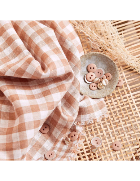 Tejido de doble gasa vichy Off-White Maple - Atelier Brunette