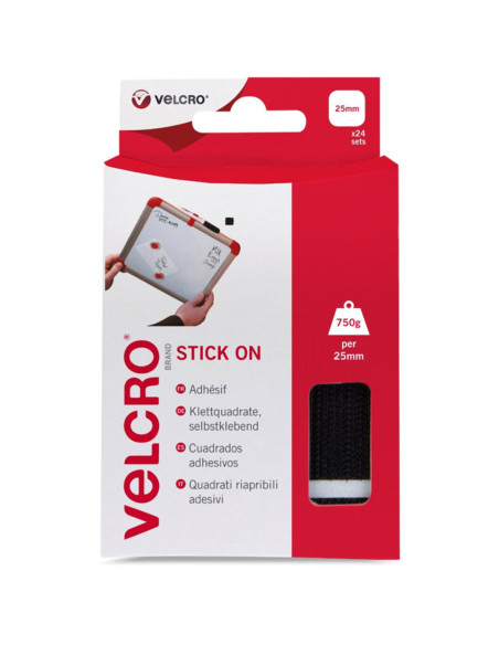 VELCRO® Marca Cuadrados autoadherentes adhesivos 25mm x 24 negro
