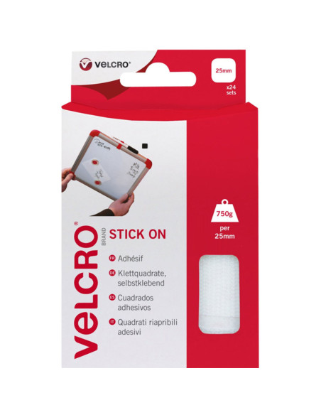 VELCRO® Marca Cuadrados autoadherentes adhesivos 25mm x 24 blanco