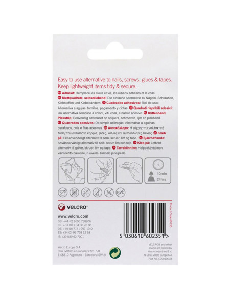 VELCRO® Marca Cuadrados autoadherentes adhesivos 25mm x 24 blanco