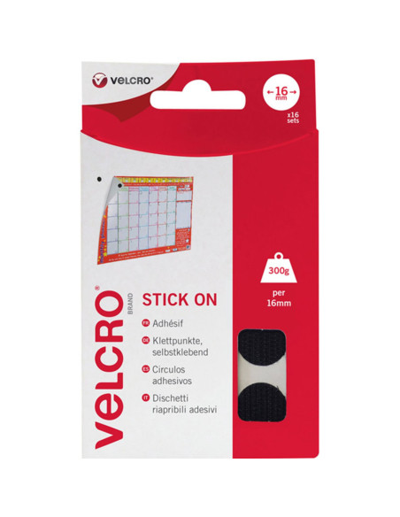 VELCRO® Marca Pastillas autoadherentes adhesivas 16mm x 16 negro