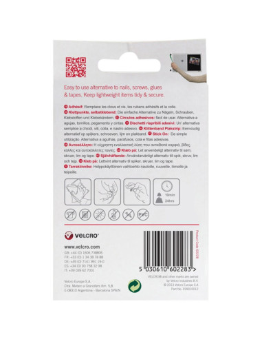 VELCRO® Marca Pastillas autoadherentes adhesivas 16mm x 16 negro