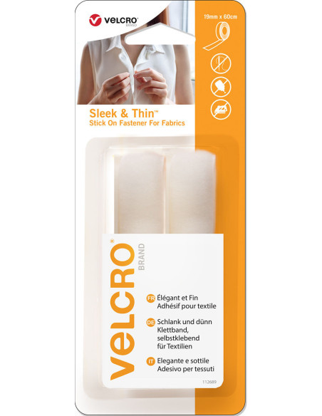 VELCRO® Brand Sleek & Thin adhesivo para textil 19mm x 60cm Blanco