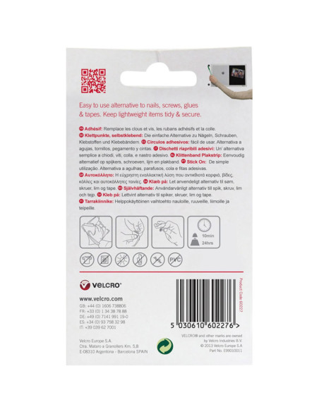 VELCRO® Marca Pastillas autoadherentes adhesivas 16mm x 16 blanco
