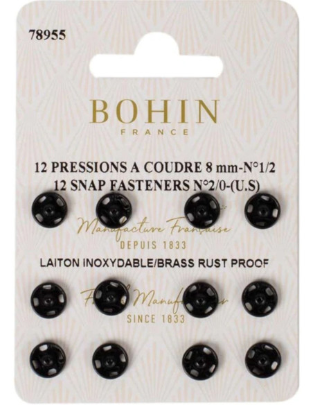 Broches de presión para coser de 8 mm Bohin - Negro