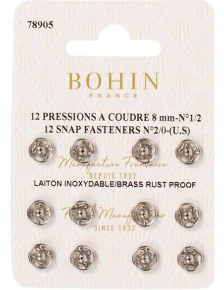 Broches de presión para coser de 8 mm Bohin - Plata
