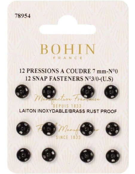 Broches de presión para coser de 7 mm Bohin - Negro