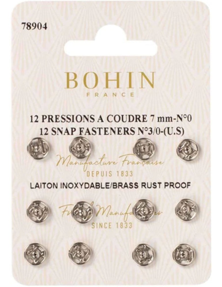 Broches de presión para coser de 7 mm Bohin - Plata