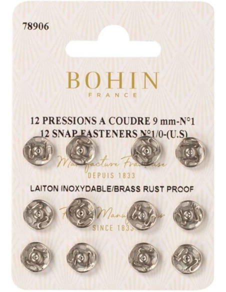 Broches de presión para coser de 9 mm Bohin - Plata