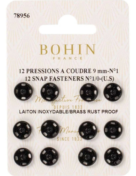 Broches de presión para coser de 9 mm Bohin - Negro