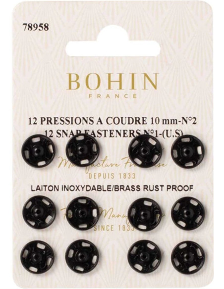 Botones de presión para coser de 10 mm Bohin - Negro