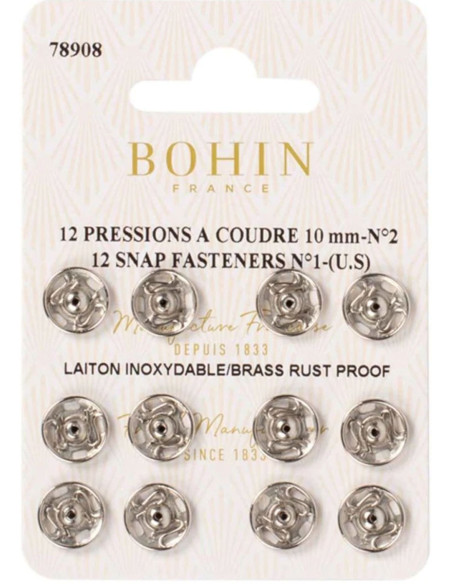Botones de presión para coser de 10 mm Bohin - Plata