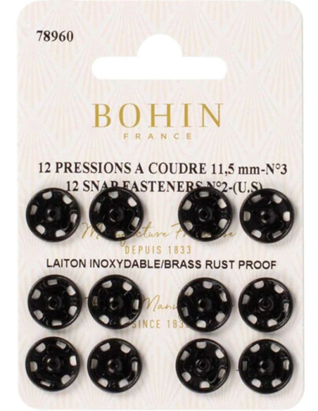 Broches de presión para coser 11,5 mm Bohin - Negro