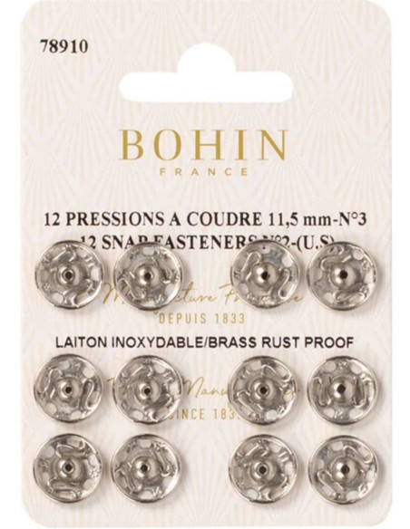 Broches de presión para coser 11,5 mm Bohin - Plata