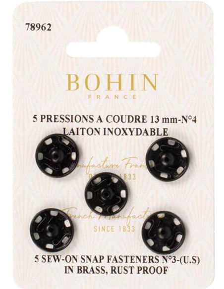 Broches de presión para coser de 13 mm Bohin - Negro
