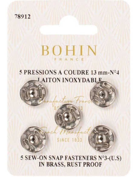 Broches de presión para coser de 13 mm Bohin - Plata