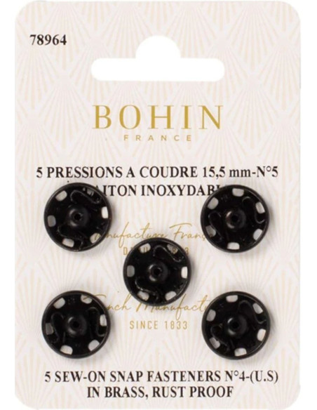 Broches de presión para coser de 15,5 mm Bohin - Negro
