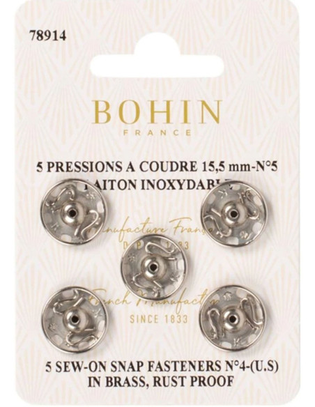Broches de presión para coser de 15,5 mm Bohin - Plata