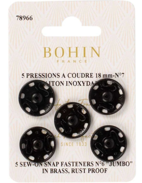 Broches de presión para coser de 18 mm Bohin - Negro