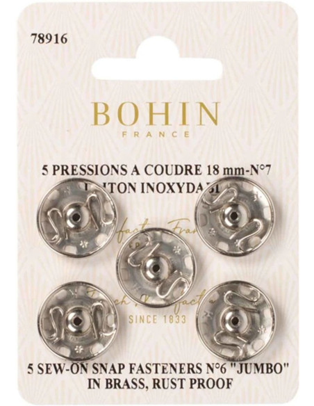 Broches de presión para coser de 18 mm Bohin - Plata