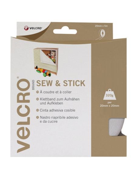 VELCRO® Brand Cinta autoadherente mixta (adhesiva y para coser) 20mm X 5M blanco