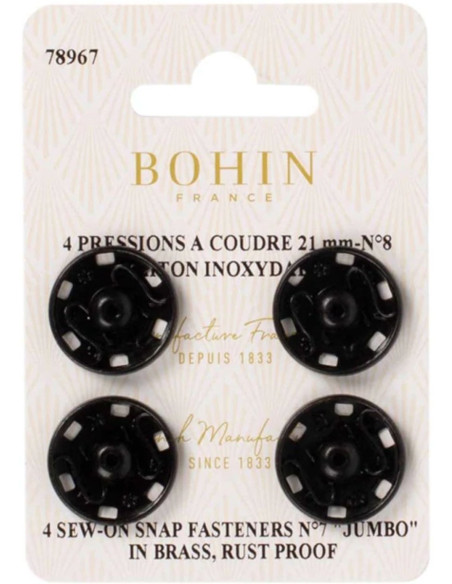 Broches de presión para coser 21 mm Bohin - Negro