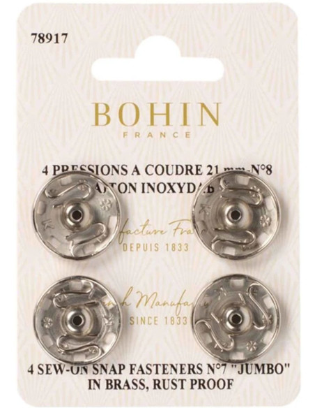 Broches de presión para coser de 21 mm Bohin - Plata