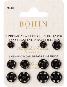 Surtido de botones de presión para coser 4 tamaños Bohin - Negro