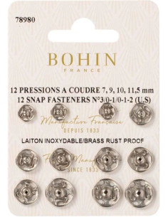 Surtido de botones de presión para coser 4 tamaños Bohin - Plata