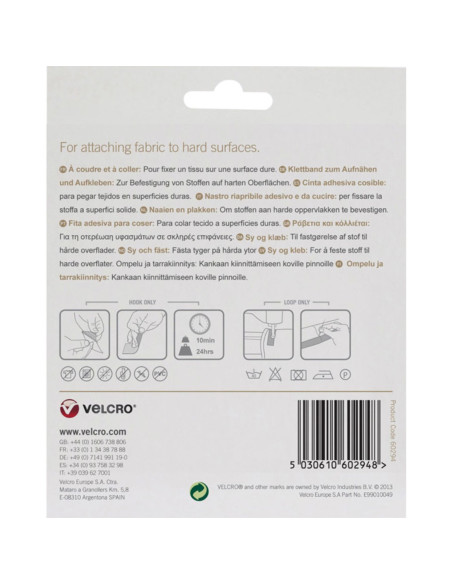 VELCRO® Brand Cinta autoadherente mixta (adhesiva y para coser) 20mm X 5M blanco