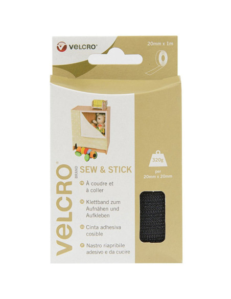 Cinta autoadherente mixta de la marca VELCRO® (adhesiva y para coser) 20mm X 1M negro