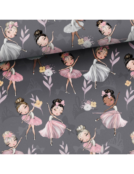 Tejido de algodón premium - Pequeñas bailarinas fondo gris