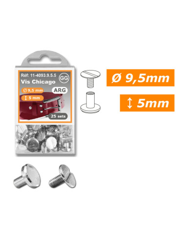 25 juegos de tornillos chicago 9,5 mm x 5 mm - Plata