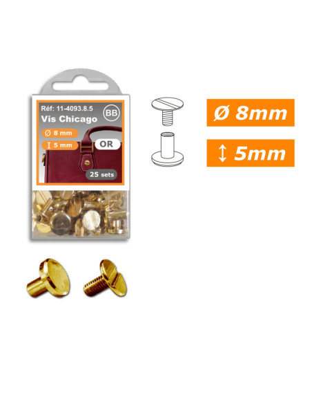 25 juegos de tornillos chicago 8 mm x 5 mm - Oro