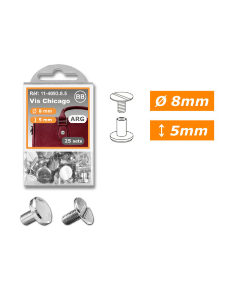 25 juegos de tornillos chicago 8 mm x 5 mm - Plata