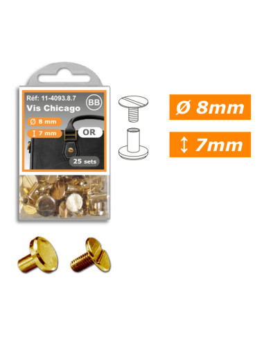 25 juegos de tornillos chicago 8 mm x 7 mm - Oro