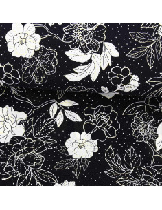 Tejido de lycra para traje de baño - Flores en blanco y negro