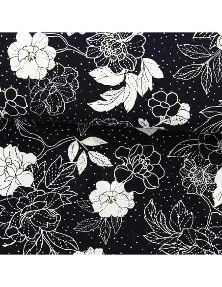 Tejido de lycra para traje de baño - Flores en blanco y negro