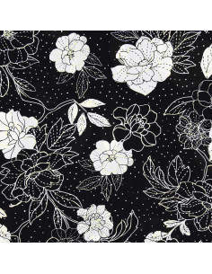 Tejido de lycra para traje de baño - Flores en blanco y negro 2