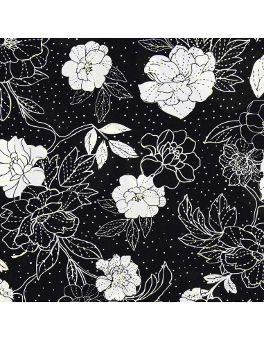 Tejido de lycra para traje de baño - Flores en blanco y negro